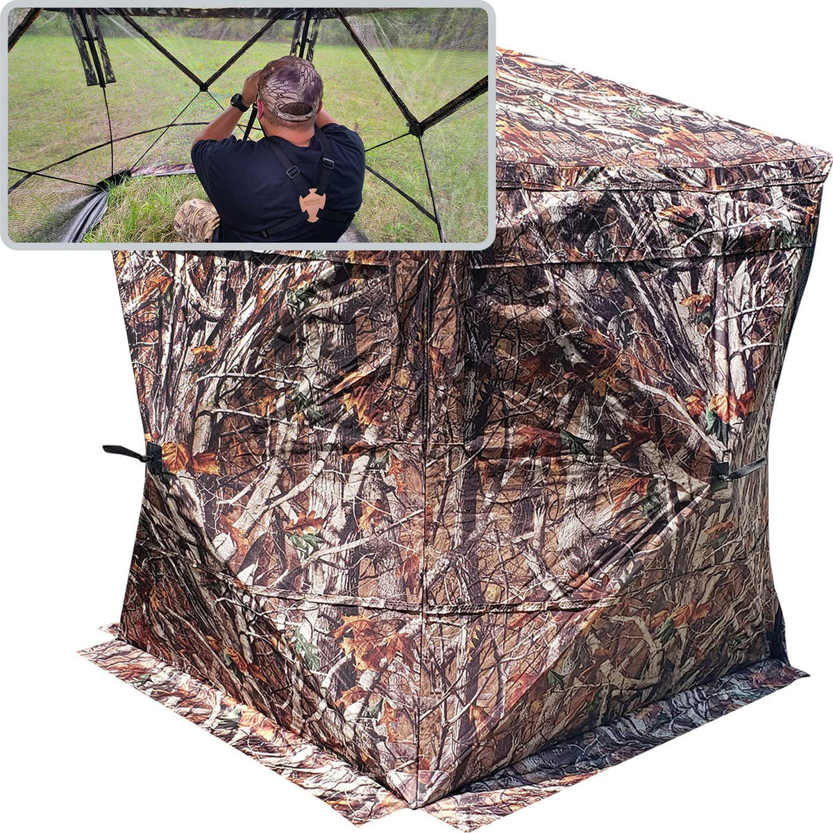 Portable 2-3 Person 270 Degree See Through Hunting Blind Ground Camouflage  Pop Up Hub Turkey Deer Blinds Tent