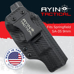 AYIN Tactical 2 in 1 Holster for Springfield SA-35 9mm Holster Concealed Carry IWB OWB Right-Handed Holster, Made in USA, Optics Cut, Positive Adjustable Retention Black