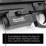 AYIN Tactical Pistol Light, 800 Lumens, Quick Disconnect, USB Rechargeable Tactical Rail Mounted Flashlight, Mounting Hardware, Battery and Charger Included