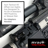 AYIN Tactical 45 Degree Offset Flip Up Iron Sights for Rifle, Rapid Transition Backup Front and Rear Iron Sight, Picatinny Rail and Weaver Rail