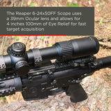 AyinSights Reaper 6-24x50 First Focal Plane Tactical / Hunting Scope with Tactical Turrets, Throw Lever & Flip Caps